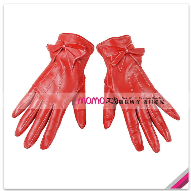 Top stripe suede bow women's genuine leather gloves l055pq