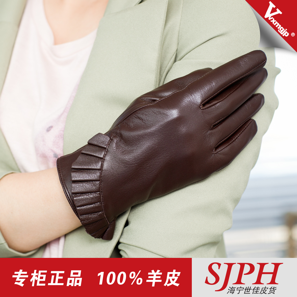 Top suede gloves genuine leather gloves women's autumn and winter warm and gloves plus velvet leather gloves