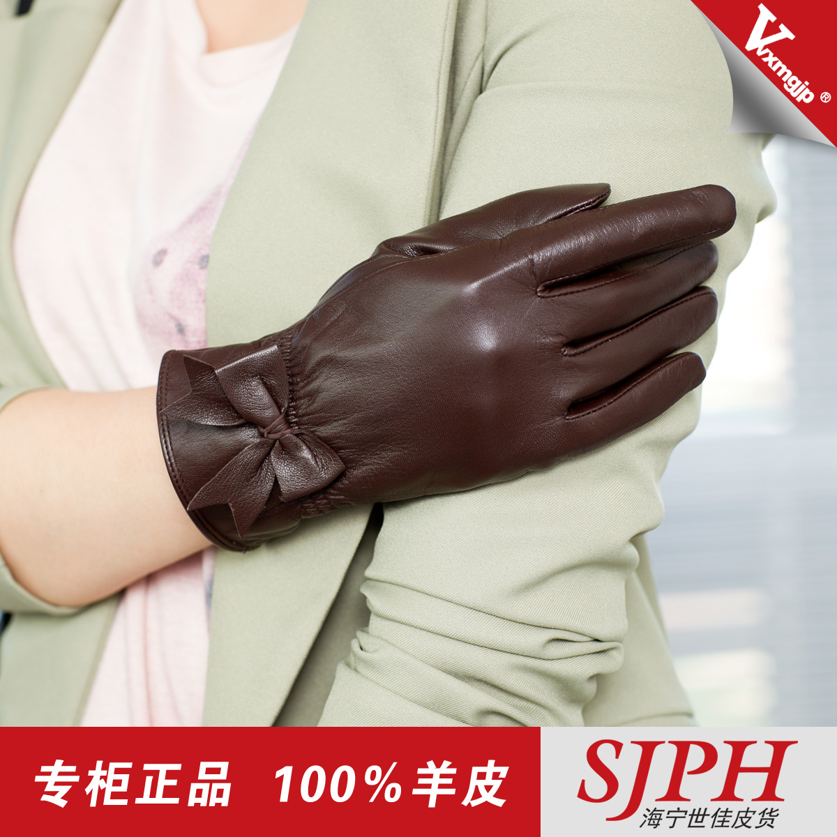 Top suede gloves genuine leather gloves women's winter fashion bow sheepskin gloves