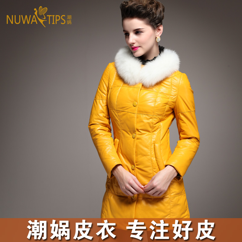 Top women's genuine leather sheepskin down coat p10 fox fur genuine leather female leather clothing medium-long slim outerwear