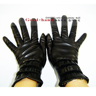 Top women's leather sheepskin  gloves  black 218 Free Shipping