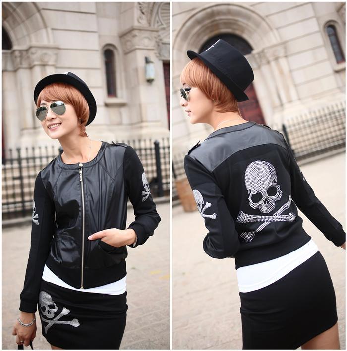 Top women's mmj suede leather clothing genuine leather patchwork outerwear zipper leather jacket