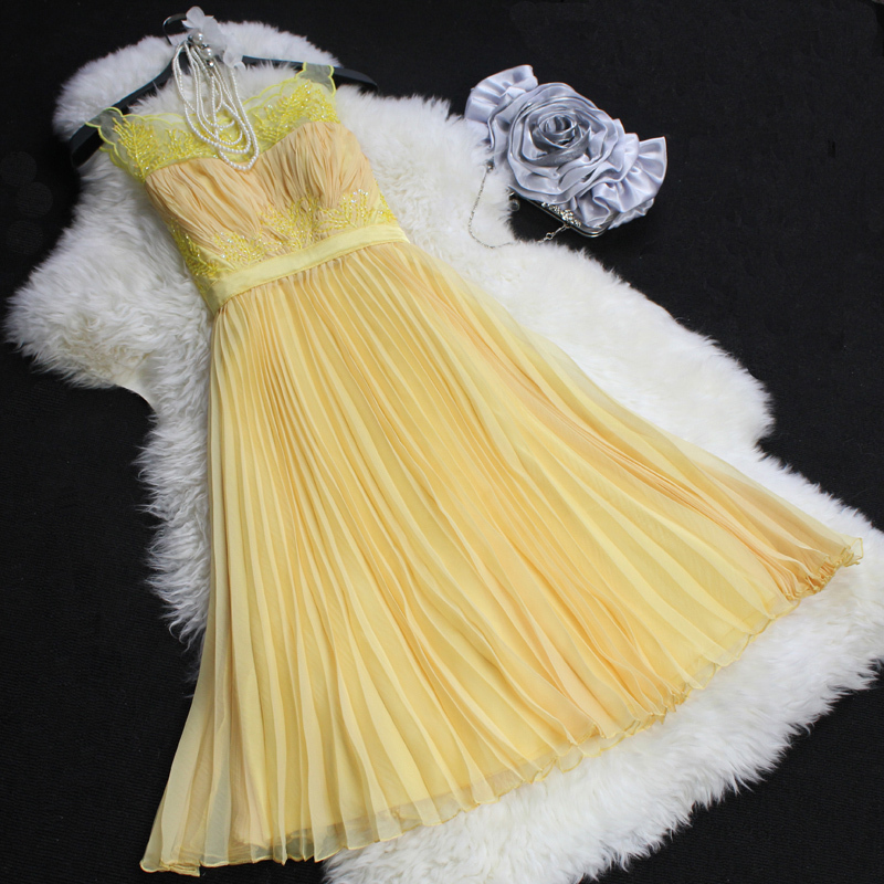 Topboa 2012 formal dress elegant beaded paillette vest slit neckline dress one-piece dress