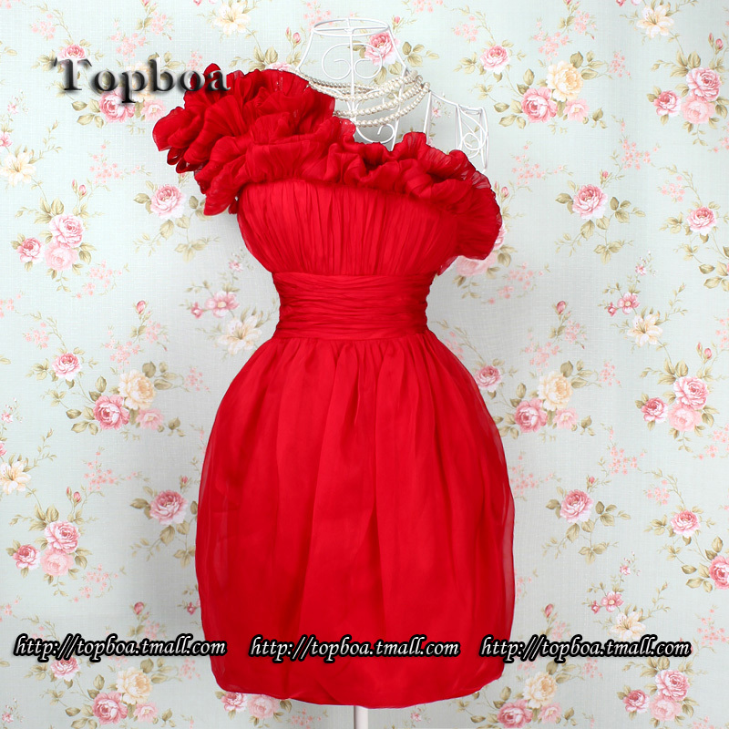 Topboa fashion luxurious and noble princess red one shoulder banquet dress