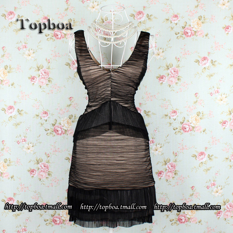 Topboa fashion sexy black spaghetti strap V-neck slim dress dinner service