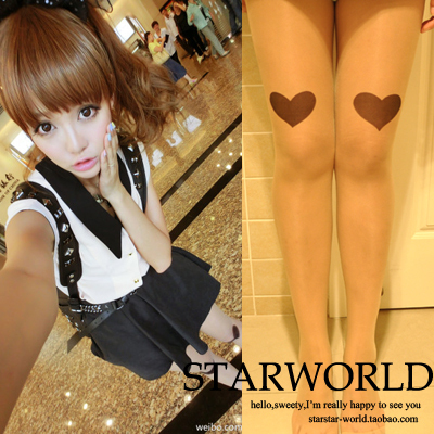 Topshop HARAJUKU love heart knee transparent stockings pantyhose