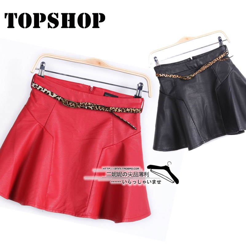 Topshop new arrival 2012 fashion autumn and winter PU short skirt a leather skirt leopard print belt