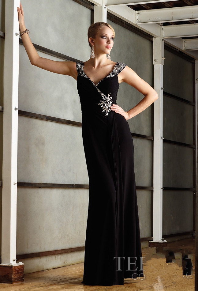 Total New Style Sheath V-neck Floor Length Crystal Chiffon Evening Dress Formal