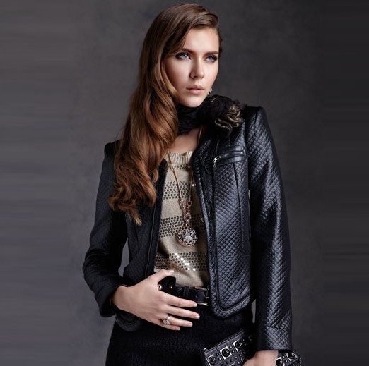 Tough the Military bright sense of lozenge chain decorated with Leather small jacket