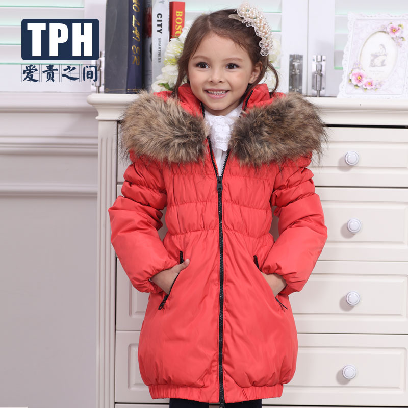 Tph children's clothing 2012 winter female child down coat thermal thickening wool tie outerwear