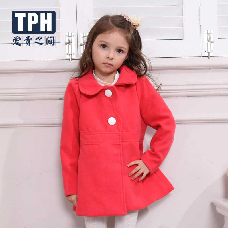 Tph children's clothing female child 2013 spring medium-long outerwear child all-match fashion red wool coat