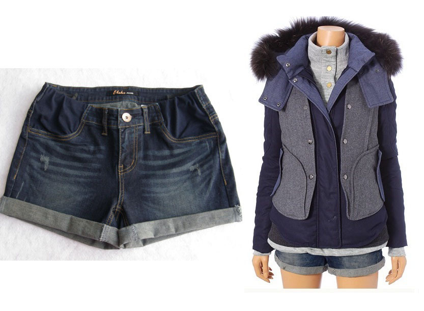 Traditional autumn and winter maternity denim shorts trimesters postpartum