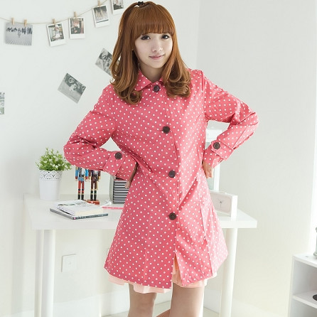 Transparent fashion hooded raincoat poncho polka dot red sole