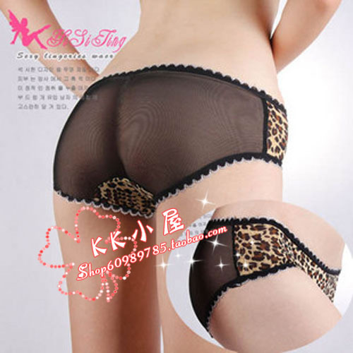 Transparent gauze briefs sexy leopard print low-waist panties women's panties 799