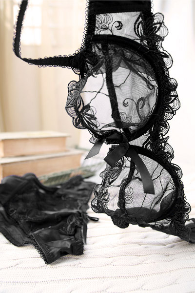 Transparent sexy underwear set female temptation bra deep V-neck ultra-thin lace bra set sexy black