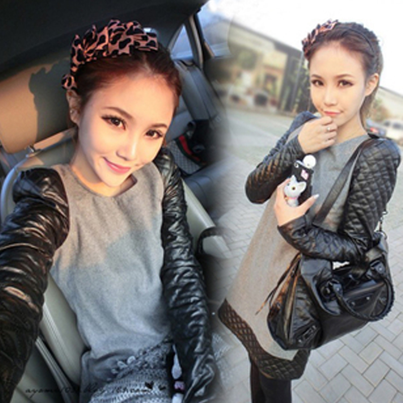 Travel 2012 autumn and winter one-piece dress all-match patchwork leather slim one-piece dress women's