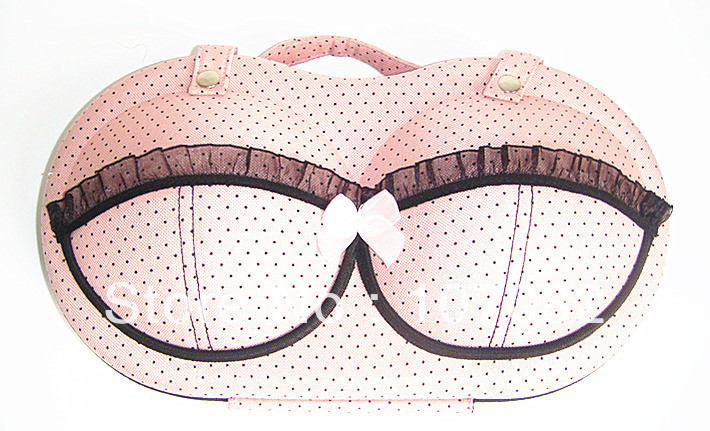 Travel bra case,bra bag,underwear case,bra organizer with net inside for panties pink black dots Valentine's Day Gift