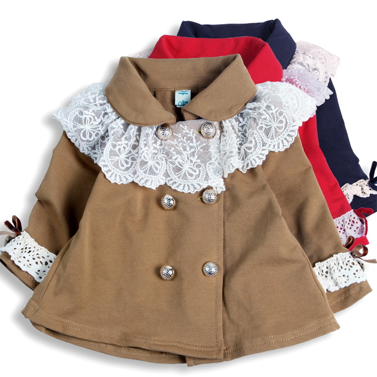 Trench 2012 female child outerwear autumn and winter double breasted child top 100% cotton dress+FREE SHIPPING