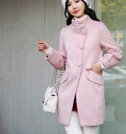 Trench autumn and winter gentlewomen elegant stand collar single breasted slim dress woolen trench outerwear