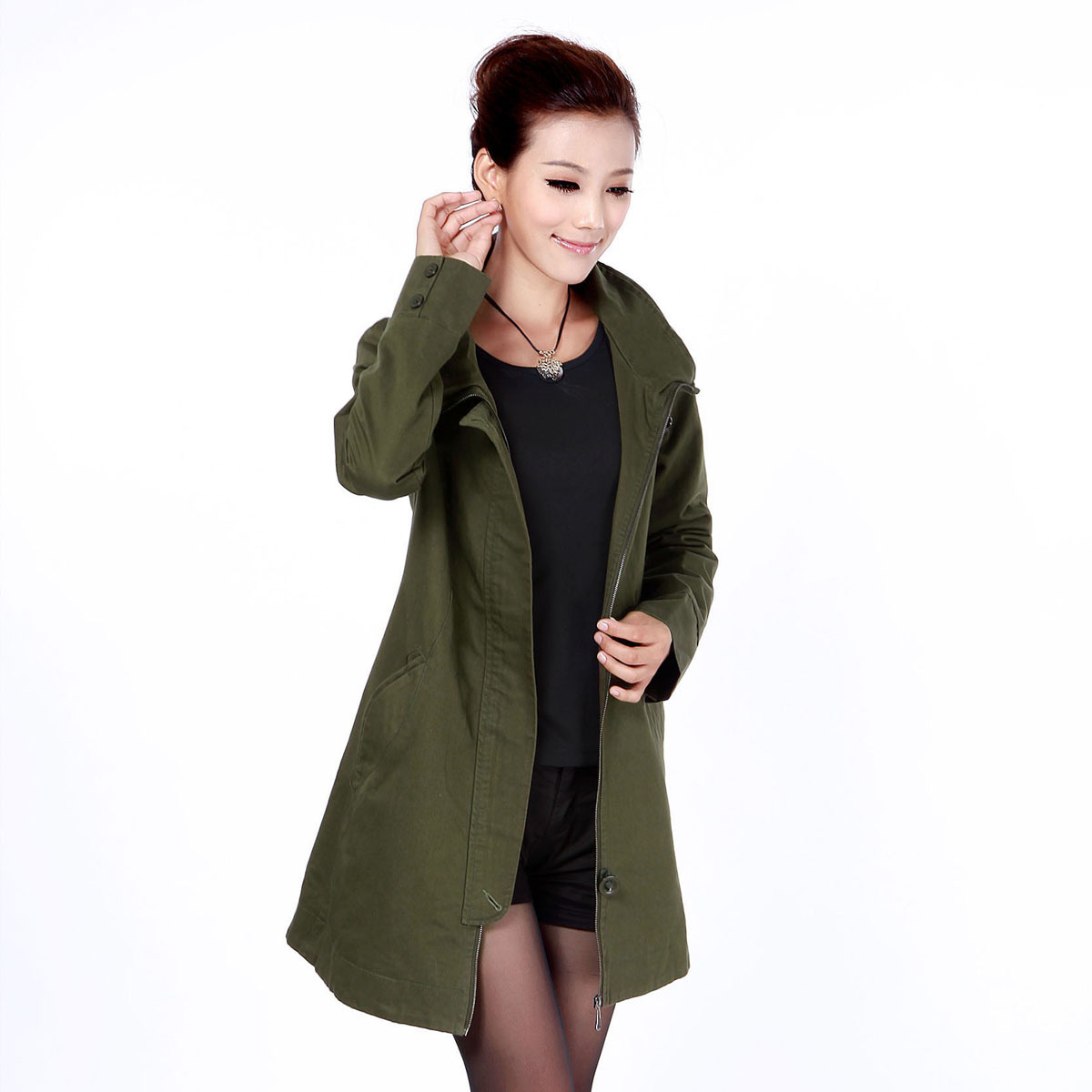 Trench mm plus size clothing slim trench outerwear female