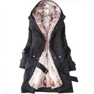 Trench winter thermal outerwear thickening overcoat Faux fur lining women's fur coats winter warm long coat jacket clothes
