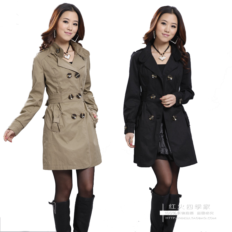 Trench Women 2012 women's turn-down collar double breasted long design spring and autumn slim outerwear Free Shipping