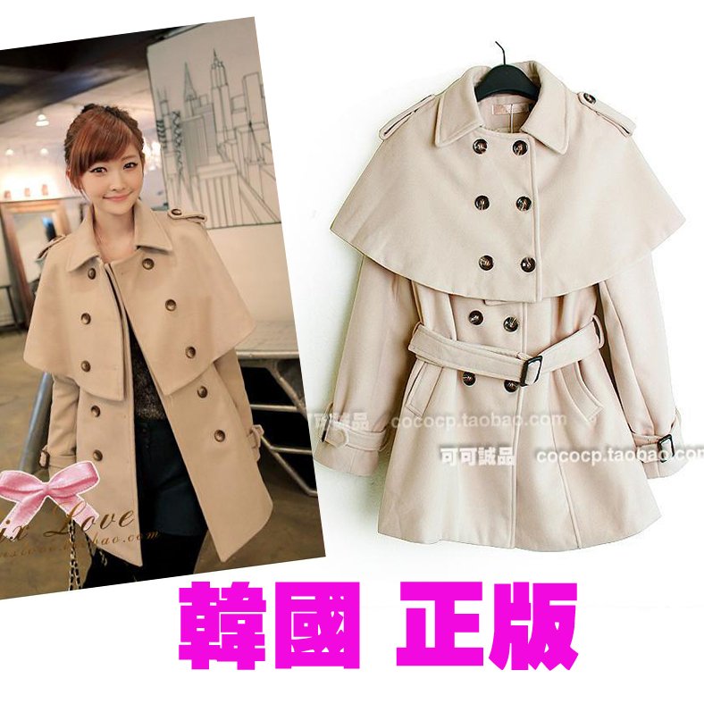 Trench woolen poncho cape double breasted woolen outerwear wool coat female