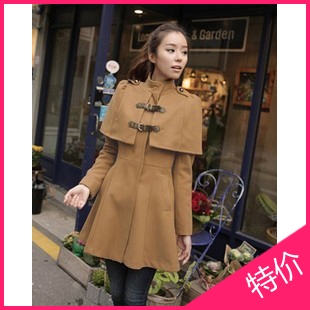 Trend 2012 autumn and winter woolen thickening overcoat woolen fur collar cloak outerwear female trench