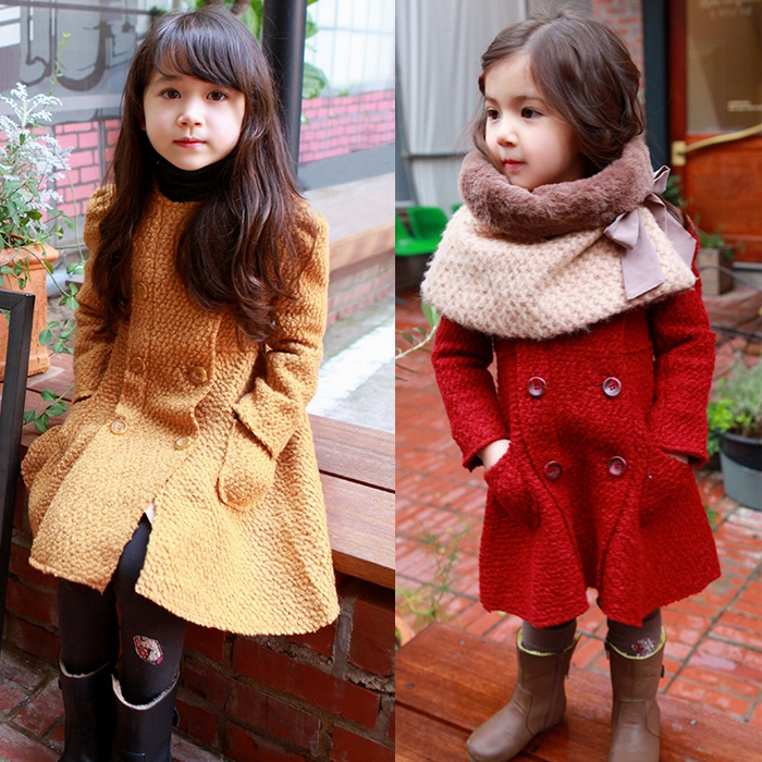 Trend children's baby clothing fashion all-match female child thickening double breasted trench