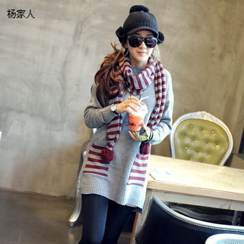 Trend double pocket personality stripe scarf fashion personality loose long design sweater