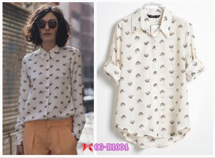 trend of back-to-ancients leopard head pattern 2012 Popular Chiffon Women Blouses V-neck 1 color  S, M, L free shipping