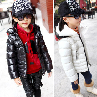 Trend winter children's clothing female child black-and-white 2 chromatape cap cotton-padded jacket outerwear 65