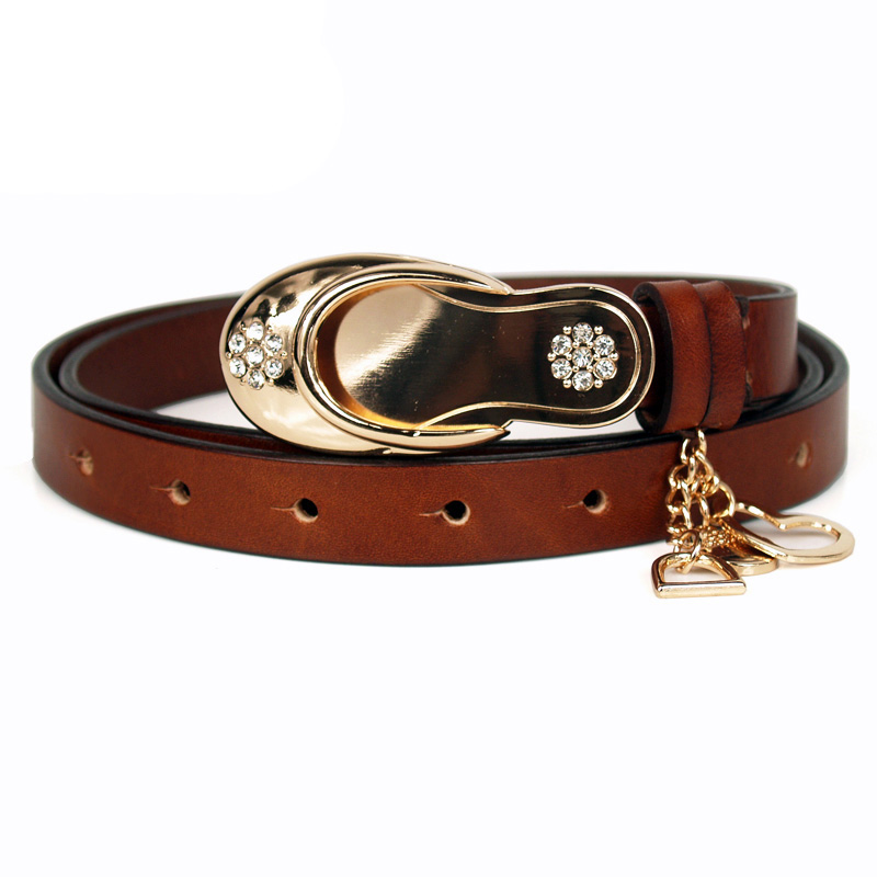 Trend women's leather strap fashion all-match diamond decoration genuine leather waist of trousers belt brown