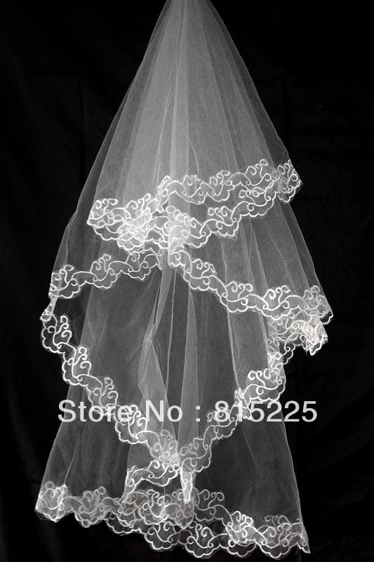 Trendy Hot Sale Elbow Length Wedding Veil Bridal Veils Accessories Decoration Lace Edge Applique White One Layer Tulle Fabric