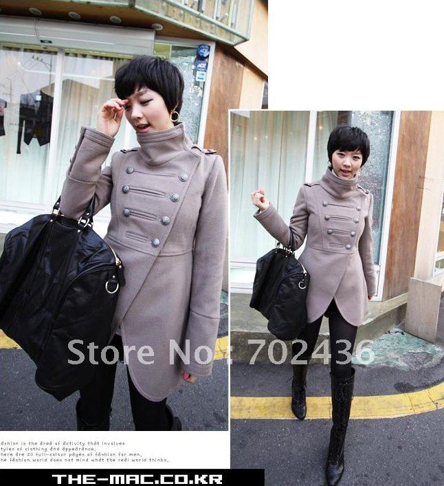 Trendy Women's Noble Elegance Double-breasted Wool Cloak Coat Outwear Coffe