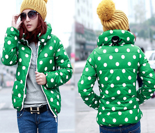 Trendy Womens Polka Dot Stand Collar Puffy Down Cotton Coat Jacket