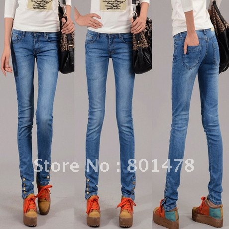 Trousers breasted light color skinny pants pencil pants jeans female trousers 2012 autumn and winter 5011