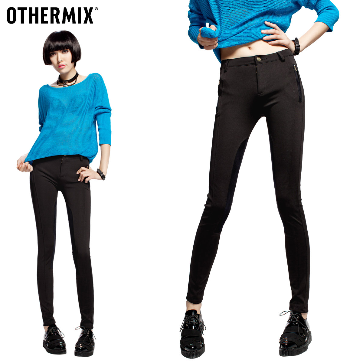 Trousers fashion pants black slim legging faux leather women's othermix