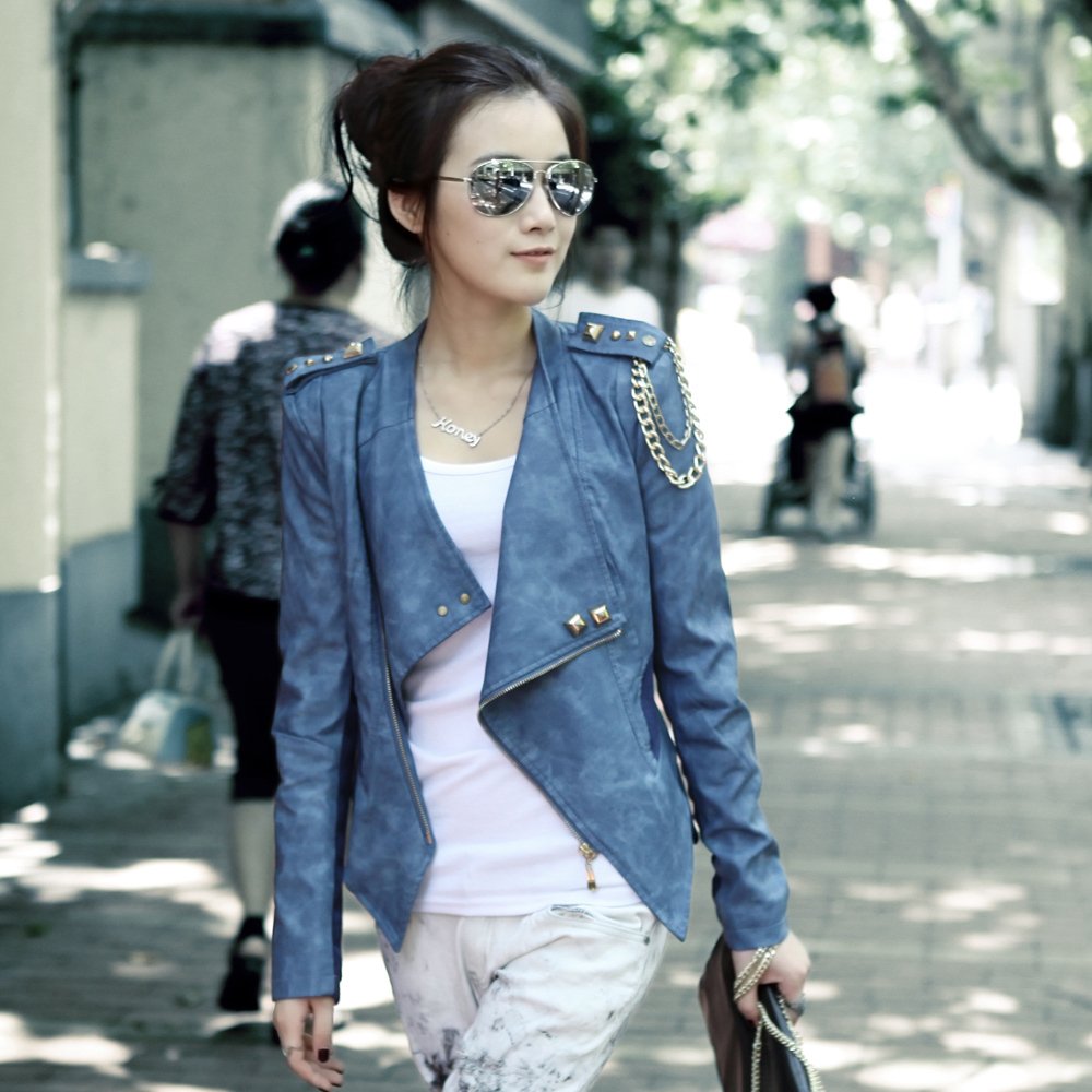 Trumpet 2012 autumn fashion short design leather jacket women's coat motorcycle small leather clothing 1252