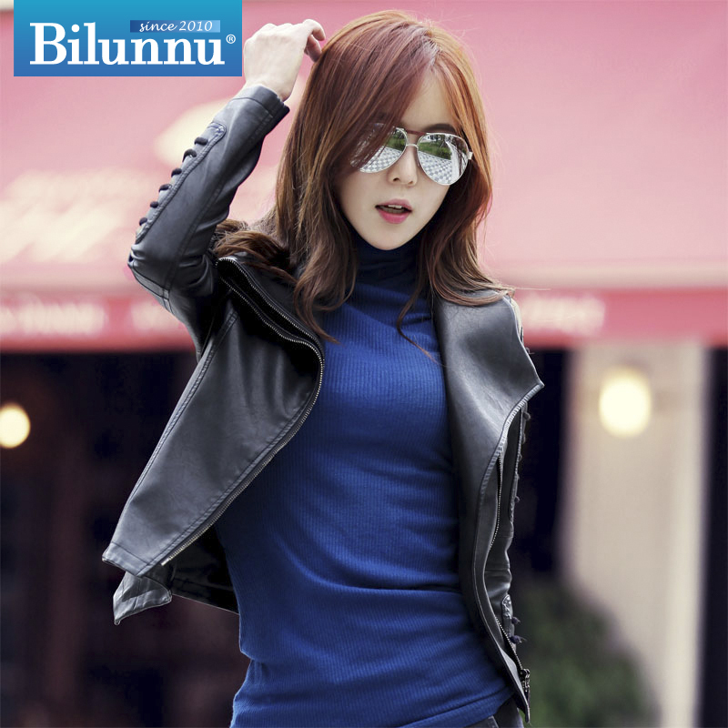 Trumpet 2012 autumn motorcycle slim short design women's outerwear leather clothing female 2h5115y0