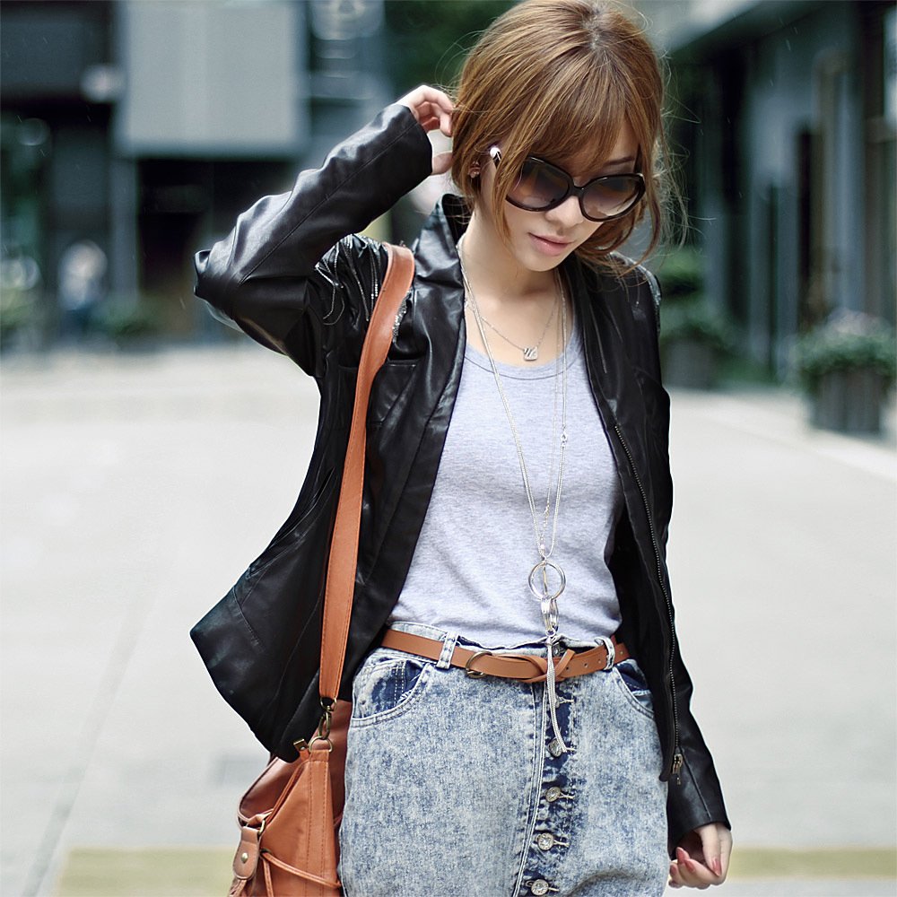 Trumpet 2012 autumn new arrival fashion open neck short design small leather clothing female outerwear 1g1201f0