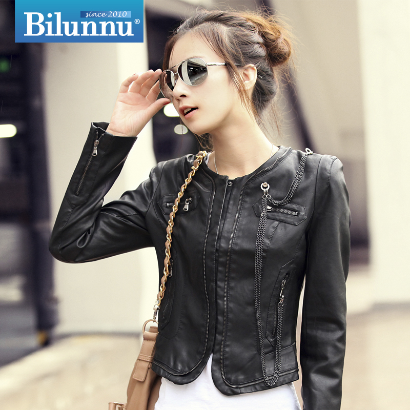 Trumpet 2012 autumn new arrival slim short design outerwear female jacket women's ol motorcycle leather clothing female 1208