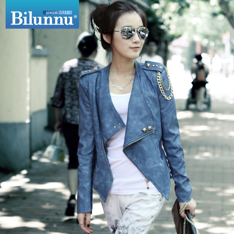 Trumpet 2013 autumn fashion short design leather jacket women's coat motorcycle small leather clothing 1252