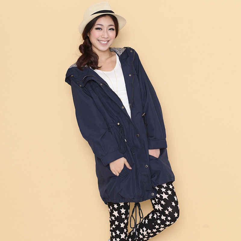 Trumpet 2013 spring hooded single breasted drawstring solid color trench outerwear female 915
