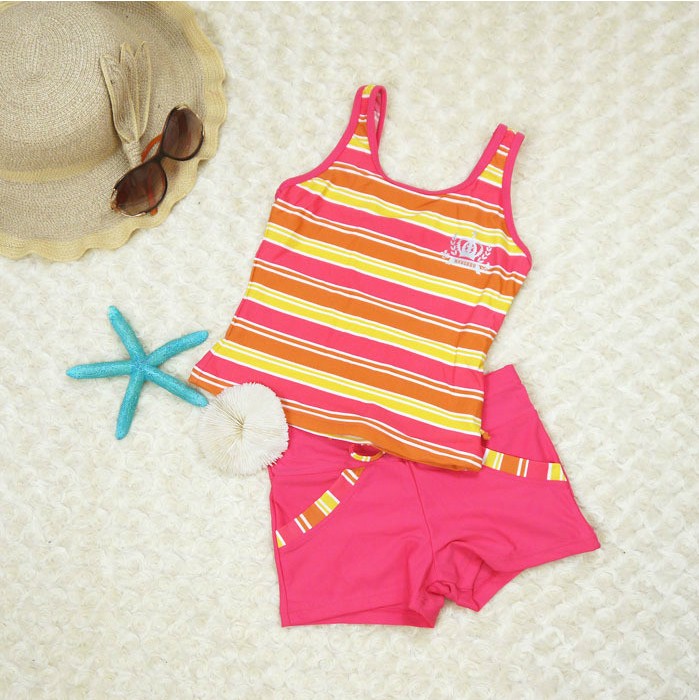 Trumpeters 2013 split vest pants multicolour stripe female child swimwear 117204 - 2