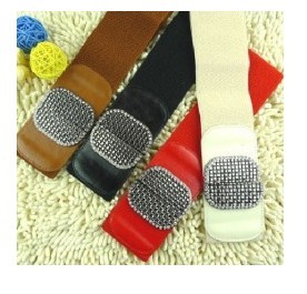 TS Spring and summer all-match diamond-studded spilliness leather elastic waist belt women's cummerbund Free Shipping