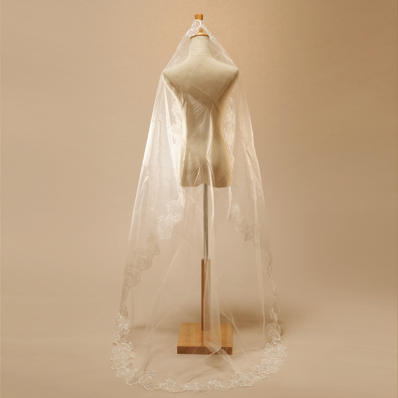 Ts006 lace decoration design long bridal veil