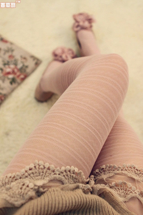 Tsutsu lace pantyhose women's socks exquisite wave decorative pattern stockings