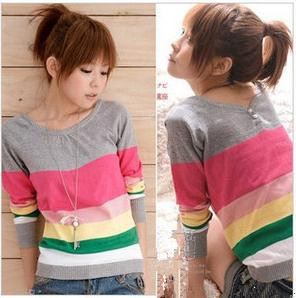 tTwo sides wear stripe sweater,women's long sleeve knit sweaters, free shipping M216