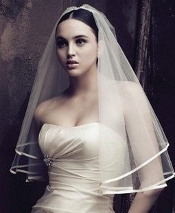 Tulle Elbow Wedding Veil With Ribbon Edge (More Colors Available) White Ivory In Stock Mikaella Bridal Veils A10